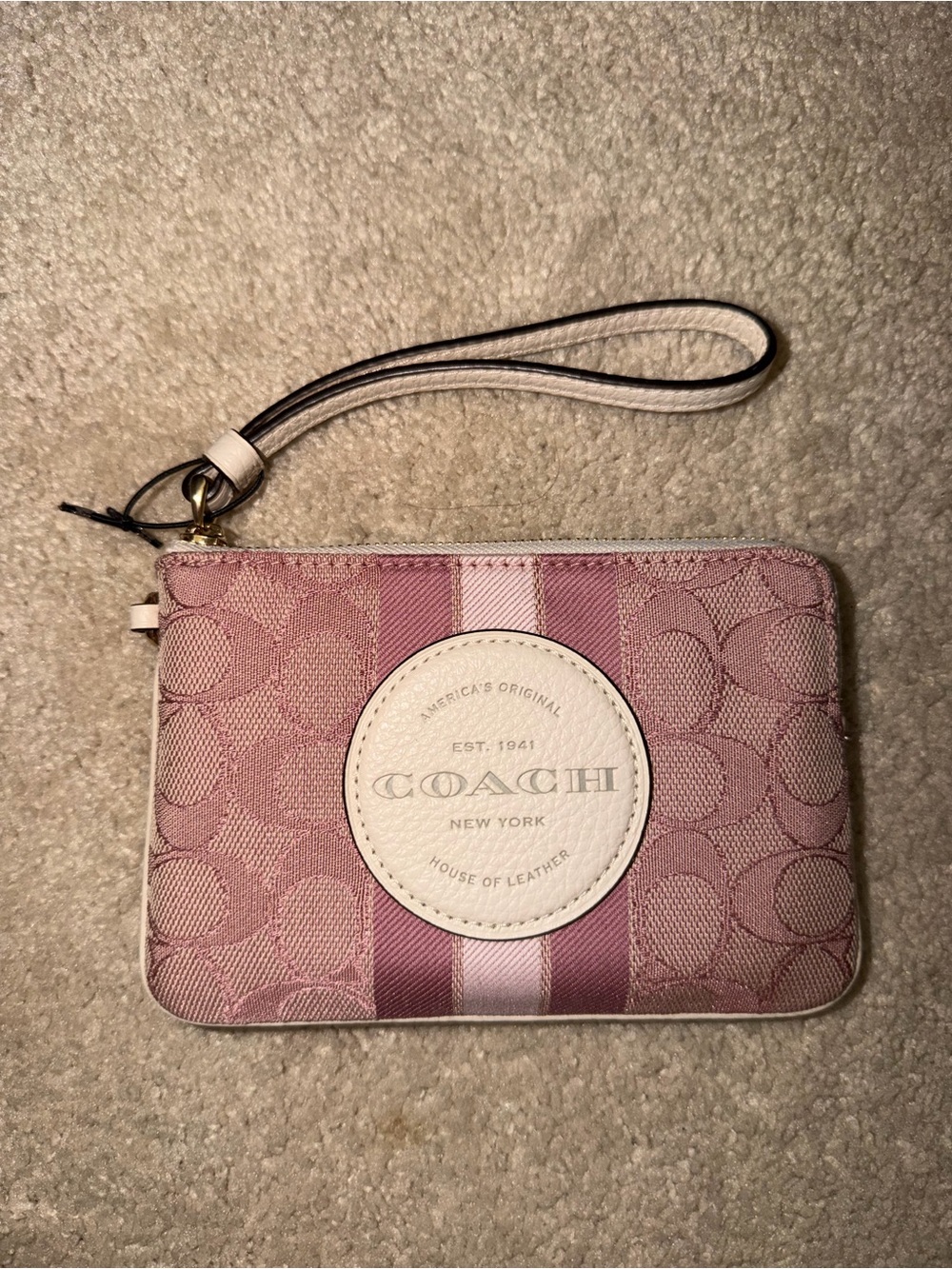 Coach Pink Signature Stripe Wristlet